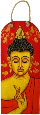 Hand painted Buddha mural on wood - red