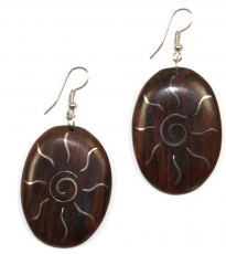 Ethno Style wooden earring with silver inlay
