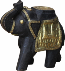 Decorative elephant carved with brass ornaments - 11cm