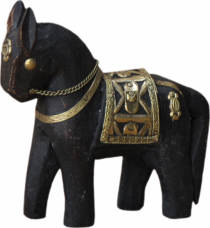 Decorative horse carved with brass ornaments - 10cm