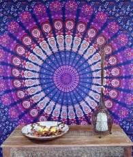 Boho style wall hanging, Indian bedspread Mandala print- purple/b..