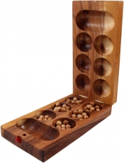 Board game, wooden parlour game - Kalaha with glass marbles