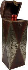 Wine bottle wooden box with brass decorations, gift box wine bott..
