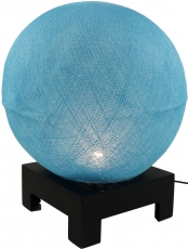 Ball table lamp with MDF stand from cotton threads - light blue