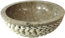 Marble top washbasin, wash bowl grey set with river stone