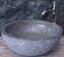 Solid round marble top-mounted washbasin, wash bowl, natural ston..