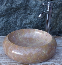 Solid round marble top mounted washbasin, wash bowl, natural ston..