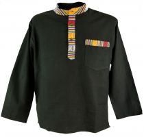 Nepal ethno fisherman shirt, Goa shirt - black