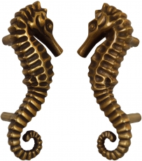 Pair of solid door handles brass seahorses