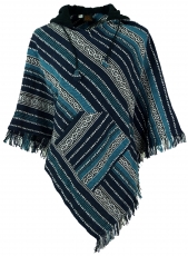 Poncho hippie chic, Andean poncho with fringes - blue