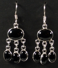Indian silver earrings in Bollywood style, Boho earrings - Onyx