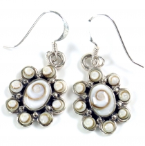 Silver earrings with `Shiva, flower shape oval
