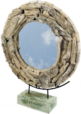 Round driftwood mirror, decoration mirror with pieces of driftwoo..