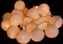 Fabric ball light chain, LED ball lantern light chain - white