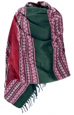 Soft Pashmina scarf/stole, shawl, plaid - Inca pattern green/red