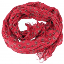 Indian cotton cloth, light scarf with gold print - red/black