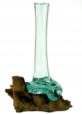 Recycled glass vase, glass vase root wood - M10