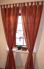 Boho curtains, curtain (1 pair ) with loops, handprinted ethno st..