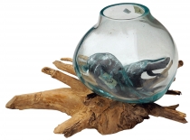 Burl wood vase - 1 * Ø glass up to 10 cm