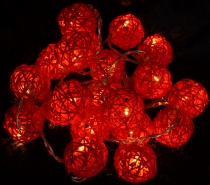 Rattan Ball LED Ball Lamp Lampion light chain - red