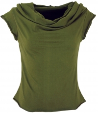 Yoga top, psytrance festival top with shawl hood - olive