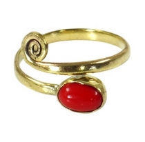 Brass Toe Ring, Goa Foot Jewelry, Indian Toe Ring - Gold/Coral