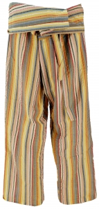 Thai fisherman pants in striped woven fine cotton, wrap pants, yoga pants - yellow/multicolored