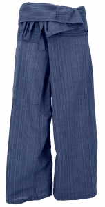 Thai striped woven fabric fisherman pants, loose fit cotton wrap pants, wide leg yoga pants - blue