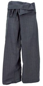 Thai striped woven fabric fisherman pants, loose fit cotton wrap pants, wide leg yoga pants - gray