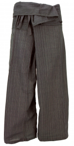 Thai striped woven fabric fisherman pants, loose fit cotton wrap pants, wide leg yoga pants - dark brown