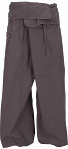 Thai cotton fisherman pants, loose fit wrap pants, wide yoga pants - dark brown