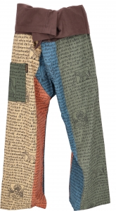 Thai fisherman pants made of sturdy cotton, patchwork wrap pants, yoga pants, one size - mustard/colorful
