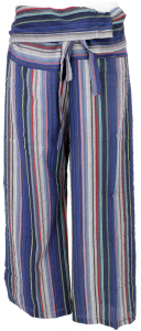 Thai fisherman pants striped woven fine cotton, wrap pants, yoga pants - blue/colorful