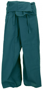 Thai cotton fisherman pants, loose fit wrap pants, wide yoga pants - petrol