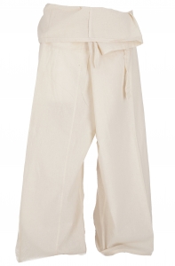 Thai cotton fisherman pants, loose fit wrap pants, wide yoga pants - natural white