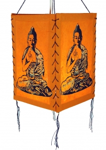 Lokta paper hanging lampshade, ceiling lamp from handmade paper - Buddha 1 orange - 28x18x18 cm 