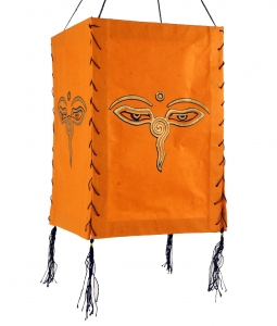 Lokta paper hanging lampshade, ceiling lamp from handmade paper - Buddha`s eyes orange - 28x18x18 cm 