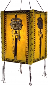Lokta paper hanging lampshade, ceiling lamp from handmade paper, prayer mill - yellow - 28x18x18 cm 