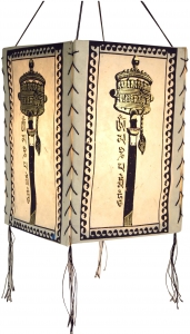 Lokta paper hanging lampshade, ceiling lamp from handmade paper, prayer mill - white - 28x18x18 cm 