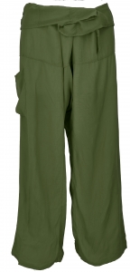 Thai viscose fisherman pants, light drape fabric, wrap pants, yoga pants - dark green