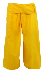 Thai cotton fisherman pants, loose fit wrap pants, wide yoga pants - yellow