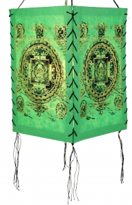 Lokta paper hanging lampshade, ceiling lamp from handmade paper - Buddha Mandala green - 28x18x18 cm 